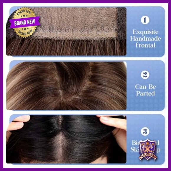 16 Inch Human Hair Topper Large Base 7x8 Inch No Bangs Hairpiece